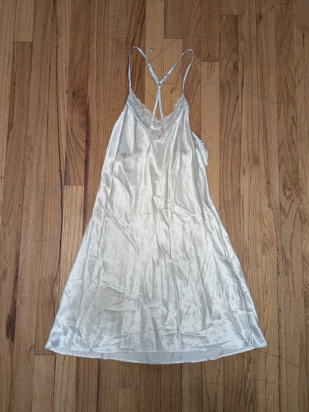 Coquette Satin Slip Dollette Dress With Lace Trim On Necklace And A Pearl